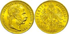 Coins of Europe and Overseas Österreich ab 1945 8 Florin/8 Gulden, Gold, 1892, Franz Joseph I., Nachprägung, vz-st. vz-st Austria 8 florin / 8 Guilder, Gold, 1892, Francis Joseph I., restrike mint, ex