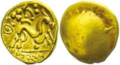 Ancient Coins Münzen Kelten Gallien, Ambiani, Stater (4,96g), Gold. Av: Glatt. Rev: Pferd nach rechts, darunter Kugel. Schörghuber 353ff., ss. ss Coins Celts Gaul, Ambiani, stater (4, 96g), Gold. Av: 