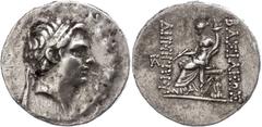 Ancient Coins Seleukidien Tetradrachme (16,28g), 162-150 v. Chr., Demetrios I. Soter, Antiochia. Av. Kopf nach rechts, darum Kranz. Rev: Thronende Tyche mit Füllhorn nach links. SC 1637e, Felder bearb