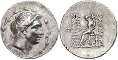 Ancient Coins Seleukidien Tetradrachme (16,67g), 162-155/54 v. Chr., Demetrios I. Soter, Antiochia. Av. Kopf nach rechts, darum Kranz. Rev: Thronende Tyche mit Füllhorn nach links. SC 1640(1), hohes R