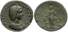 Ancient Coins Münzen Römische Kaiserzeit Julia Maesa, 218-222, Sesterz (20,70g), Rom. geprägt unter Elagabalus. Av: Büste nach rechts, darum Umschrift. Rev: Stehende Pietas zwischen "SC" nach links, d