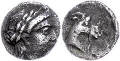Ancient Coins Aiolis Aigai, Diobol (1,05 g), 2. Hälfte des 4. Jh.-3. Jh. v. Chr. Av. Apollokopf. Rev. Ziegenkopf. SNG v. Aulock 1593, ss. ss Aiolis Aegae, Diobol (1, 05 g), 2. half of the 4. Jh. 3. Jh
