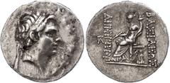Ancient Coins Seleukidien Tetradrachme (16,28g), 162-150 v. Chr., Demetrios I. Soter, Antiochia. Av. Kopf nach rechts, darum Kranz. Rev: Thronende Tyche mit Füllhorn nach links. SC 1637e, Felder bearb