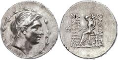 Ancient Coins Seleukidien Tetradrachme (16,67g), 162-155/54 v. Chr., Demetrios I. Soter, Antiochia. Av. Kopf nach rechts, darum Kranz. Rev: Thronende Tyche mit Füllhorn nach links. SC 1640(1), hohes R