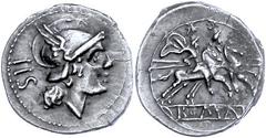 Ancient Coins Münzen Römische Republik Anonym, Sesterz (1,075g), Silber, nach 211 v. Chr. Av: Romakopf mit Flügelhelm nach rechts, dahinter "IIS". Rev: Zwei reitende Dioskuren nach rechts, darunter "R