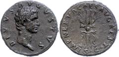 Ancient Coins Münzen Römische Kaiserzeit Augustus, 27 v. Chr. - 14 n. Chr., As (13,40g), Rom, geprägt unter Nerva, 98. Av: Kopf nach rechts, darum "DIVVS AVGVSTVS". Rev: Geflügeltes Blitzbündel, darum