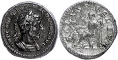 Ancient Coins Münzen Römische Kaiserzeit Macrinus, 217, Denar (2,91g), Rom. Av: Büste nach rechts, darum "IMP C M OPEL SEV MACRINVS AVG". Rev: Thronender Salus mit Zepter nach link vor Altar, darum "S
