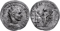 Ancient Coins Münzen Römische Kaiserzeit Macrinus, 217-218, Antoninian (3,87g). Av: Büste nach rechts, darum "IMP C M OPEL SEV MACRINVS AVG". Rev: Stehende Fides zwischen zwei Standarten nach links, d