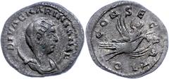 Ancient Coins Münzen Römische Kaiserzeit Mariniana, 254-258, Antoninian (3,50g), Viminacium. Av: Büste nach rechts, darum "DIVAE MARINIANAE". Rev: Kaiserin fliegt auf Pfau gen Himmel, darum "CON-SEC-R