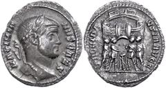 Ancient Coins Münzen Römische Kaiserzeit Galerius, 293-311, Argenteus (2,55g), Av: Kopf nach rechts, darum "MAXIMIA - NVS CAES". Rev: Vier opfernde Tetrarchen über Dreifuß vor Stadtmauer, darum "PROVI