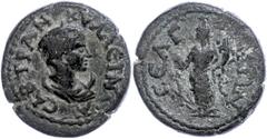 Ancient Coins Münzen der Römischen Provinzen Pamphylien, Selge, Æ (4,49g), Gordianus III., 238-244. Av: Büste der Tranquillina nach rechts, darum Umschrift. Rev: Stehende Tyche mit Ruder und Füllhorn 