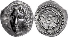 Ancient Coins Karien Rhodos, Drachme (3,68g), 88/42 v. Chr.-14 n. Chr. Av: Heloiskopf von vorn. Rev: Rose im Perlkreis. Ss+. ss Caria Rhodes, drachm (3, 68g), 88 / 42 before Christ 14 to Chr. Av: Heli