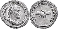 Ancient Coins Münzen Römische Kaiserzeit Pupienus, 238, Antoninian (4,13g), Rom. Av: Büste nach rechts, darum "IMP CAES PVPIEN MAXIMVS AVG". Rev: Zwei Hände im Handschlag, darum "CARITAS MVTVA AVGG". 