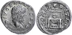 Ancient Coins Münzen Römische Kaiserzeit Septimius Severus, 211, Denar (3,27g), Rom. Av: Kopf nach rechts, darum "DIVO SEVERO PIO". Rev: Thron, darauf ein Kranz, darum "CONSE - CRATIO". Cohen 87, ss+.