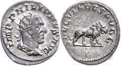 Ancient Coins Münzen Römische Kaiserzeit Philippus I. Arabs, 248, Antoninian (4,41g), Rom. Av: Büste nach rechts, darum "IMP PHILIPPVS AVG". Rev: Löwe nach rechts, darum "SAECULARES AVGG". RIC IV 12, 