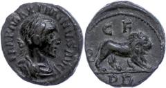 Ancient Coins Münzen der Römischen Provinzen Thrakien, Deultum, Æ (3,55g), Maximinus Thrax, 235-238. Av: Büste nach rechts, darum Umschrift. Rev: Löwe nach rechts, darüber "CF", darunter "PD". Jurokov