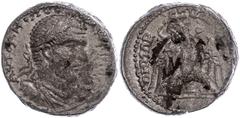 Ancient Coins Münzen der Römischen Provinzen Byblus, Tetradrachme (16,65g), Macrinus, 217-218, Av: Büste nach rechts, darum Umschrift, Rev: Adler nach links blickend, darum Umschrift, Prieur 1325, etw