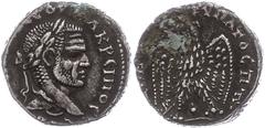 Ancient Coins Münzen der Römischen Provinzen Laodicea ad Mare, Tetradrachme (1,47g), Macrinus, 217-218. Av: Büste nach rechts, darum Umschrift. Rev: Stehender Adler von vorn nach links gewandt. 1 Prie
