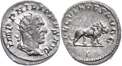 Ancient Coins Münzen Römische Kaiserzeit Philippus I. Arabs, 248, Antoninian (4,41g), Rom. Av: Büste nach rechts, darum "IMP PHILIPPVS AVG". Rev: Löwe nach rechts, darum "SAECULARES AVGG". RIC IV 12, 