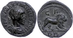 Ancient Coins Münzen der Römischen Provinzen Thrakien, Deultum, Æ (3,55g), Maximinus Thrax, 235-238. Av: Büste nach rechts, darum Umschrift. Rev: Löwe nach rechts, darüber "CF", darunter "PD". Jurokov