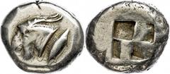 Ancient Coins Mysia Kyzikos, Elektron Stater (15,93g), ca. 550-500 v. Chr. Av: Ziegenkopf nach rechts, dahinter Thunfisch. Rev: Quadratum incusum, ss. ss Mysia Cyzicus, electron stater (15, 93g), appr