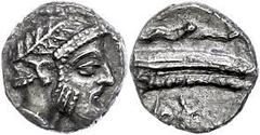 Ancient Coins Phönizien Arados, 1/16 Schekel (0,80g), 380-350 v. Chr. Av: Kopf des Baal nach rechts. Rev. Galeere, ss-vz. ss-vz Phoenicia Aradus, 1 / 16 shekel (0, 80g), 380-350 BC Av: head of the Baa