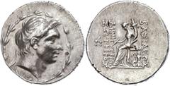 Ancient Coins Seleukidien Tetradrachme (16,67g), 162-155/54 v. Chr., Demetrios I. Soter, Antiochia. Av. Kopf nach rechts, darum Kranz. Rev: Thronende Tyche mit Füllhorn nach links. SC 1640(1), hohes R