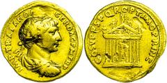 Ancient Coins Münzen Römische Kaiserzeit Trajanus, 107-108, Aureus (7,06g), Rom. Av: Büste nach rechts, darum "IMP TRAIANO AVG GER DAC P M TR P". Rev: Achtsäulige Tempelfront (Tempel des Honos?), daru