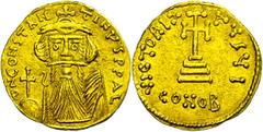 Ancient Coins Münzen Byzanz Constans II., Solidus (4,39g), 641-668, Konstantinopel. Av: Brustbild mit Kreuzglobus von vorn, darum Umschrift. Rev: Krückenkreuz auf drei Stufen, darum Umschrift. Sear 95