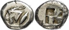 Ancient Coins Mysia Kyzikos, Elektron Stater (15,93g), ca. 550-500 v. Chr. Av: Ziegenkopf nach rechts, dahinter Thunfisch. Rev: Quadratum incusum, ss. ss Mysia Cyzicus, electron stater (15, 93g), appr