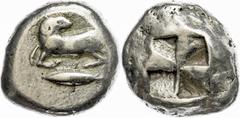 Ancient Coins Mysia Kyzikos, Elektron Stater (16,03g), ca. 500-450 v. Chr. Av: Widder auf Thunfisch. Rev: Quadratum incusum. SNG von Aulock 1190, ss. ss Mysia Cyzicus, electron stater (16, 03g), appro