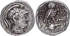 Ancient Coins Attika Athen, Tetradrachme (16,92g), ca. 137/136 v. Chr. Av: Athenakopf mit attischem Helm nach rechts. Rev: Eule auf Amphore nach rechts, daneben Quadriga. Thompson 320, ss. Attica Athe