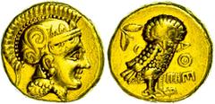 Ancient Coins Attika Athen, Imitation eines Goldstaters (8,60g). Av: Athenakopf mit attischem Helm nach rechts. Rev: Eule nach rechts, dahinter Ölzweig und Mondsichel. Ss. ss Attica Athen, imitation o