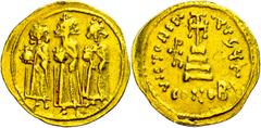 Ancient Coins Münzen Byzanz Heraclius, 610-641, Solidus (4,48g), Konstantinopel. Av: Heraclius zwischen Heraclius Constantin und Heraclonas von vorn. Rev: Krückenkreuz auf drei Stufen, rechts Christog