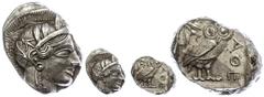 Ancient Coins Attika Athen, Tetradrachme (17,23g), ca. 421-415 v. Chr., Av: Athenekopf mit attischem Helm nach rechts, Rev: Eule nach rechts, dahinter Ölzweig und Mondsichel, davor "AOE". Svoronos Pl.
