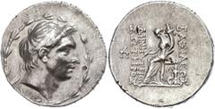 Ancient Coins Seleukidien Tetradrachme (16,67g), 162-155/54 v. Chr., Demetrios I. Soter, Antiochia. Av. Kopf nach rechts, darum Kranz. Rev: Thronende Tyche mit Füllhorn nach links. SC 1640(1), hohes R