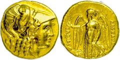 Ancient Coins Makedonien Babylon, Stater (8,45g), posthum, 311/305 v. Chr., Alexander III. Av: Athenakopf mit korinthischem Helm nach rechts. Rev: Stehende Nike nach links mit Kranz und Stylis. Price 