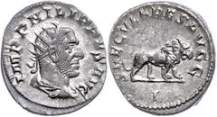 Ancient Coins Münzen Römische Kaiserzeit Philippus I. Arabs, 248, Antoninian (4,41g), Rom. Av: Büste nach rechts, darum "IMP PHILIPPVS AVG". Rev: Löwe nach rechts, darum "SAECULARES AVGG". RIC IV 12, 