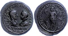 Ancient Coins Münzen der Römischen Provinzen Moesien, Markianopolis, Æ-Pentassarion (14,28g), 241-244, Gordianus III. mit Tranquillina. Av: Beider Büsten einander gegenüber, darum Umschrift. Rev: Steh