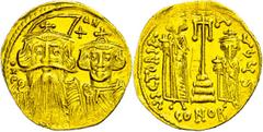 Ancient Coins Münzen Byzanz Constans II., 641-668, Solidus (4,35g), Konstantinopel. Av: Die Brustbilder von Constans II. und Constantinus IV. nebeneinander von vorn. Rev: Stehender Heraclius und Tiber