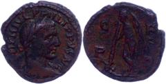 Ancient Coins Münzen der Römischen Provinzen Thrakien, Deultum, Æ-Semis (2,69g), 244-249, Philippus I. Arabs. Av: Büste nach rechts, darum Umschrift. Rev: Nackter geflügelter Genius steht nach links e