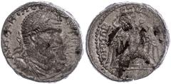 Ancient Coins Münzen der Römischen Provinzen Byblus, Tetradrachme (16,65g), Macrinus, 217-218, Av: Büste nach rechts, darum Umschrift, Rev: Adler nach links blickend, darum Umschrift, Prieur 1325, etw