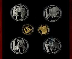 Coins of Europe and Overseas Griechenland Set zu 2 x 100 Euro Gold und 4 x 10 Euro Silber 2004, XXVIII. Olympische Sommerspiele 2004 in Athen "Fackellauf", KM 230-235, mit Zertifikat im Original Etui 