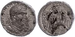 Ancient Coins Münzen der Römischen Provinzen Byblus, Tetradrachme (16,65g), Macrinus, 217-218, Av: Büste nach rechts, darum Umschrift, Rev: Adler nach links blickend, darum Umschrift, Prieur 1325, etw