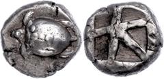 Aigina Stater (12,25g), ca. 550-456 v. Chr. Av: Seeschildkröte. Rev: Quadratum inkusum. SNG Cop. 507, Schrötlingsrisse, ss. ss Aegina Stater (12, 25 g), approximate 550-456 BC Av: sea turtle. Rev: Qua