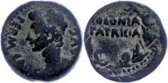 Ancient Coins Münzen der Römischen Provinzen Spanien, AE-As (Dm 17mm, 11,49g), Augustus 27-14. Colonia Patricia (Cordoba). Av.: Kopf des Augustus n.l. PERM C[AES] - AVG . Rev.: COLONIA PATRICIA im Kra