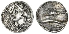 Greek Silver & Bronze Coins Paphlagonia, Sinope, (330-300 B.C.), silver drachm, (4.04 g), Theoti- Magistrate, obv. head of nymph to left wearing earring and necklace, aplustre before, dotted border, r