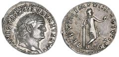 Roman Silver & Bronze Coins Titus, (A.D. 79-81), silver denarius, Rome mint, issue of A.D. 79, (3.54 g), obv. IMP TITVS CAES VESPASIAN AVG P M, laureate head to right, rev. TR P VIIII IMP XIIII COS VI