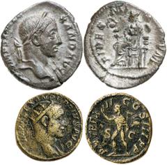 Roman Silver & Bronze Coins Severus Alexander, (A.D.222-235), silver denarius, issued 231, Rome Mint, (2.38 g), obv. laureate head to right, around IMP [SEV ALE] XAND AVG, rev. FIDES MI[LIT]VM, Fides 