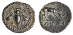 Greek Silver & Bronze Coins Ionia, Ephesos, after 190 B.C., AE 17, (4.32 g) obv. bee in wreath, E F across, all within wreath, rev. stag standing right quiver above, ZWIKWN below in exergue, (S.4406, 